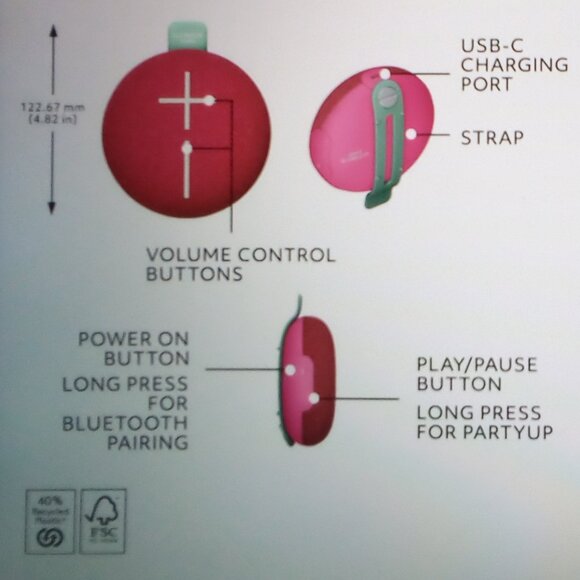 Ultimate Ears MINIROLL Waterproof Bluetooth Wireless Mini Portable Speaker Black - Picture 3 of 15